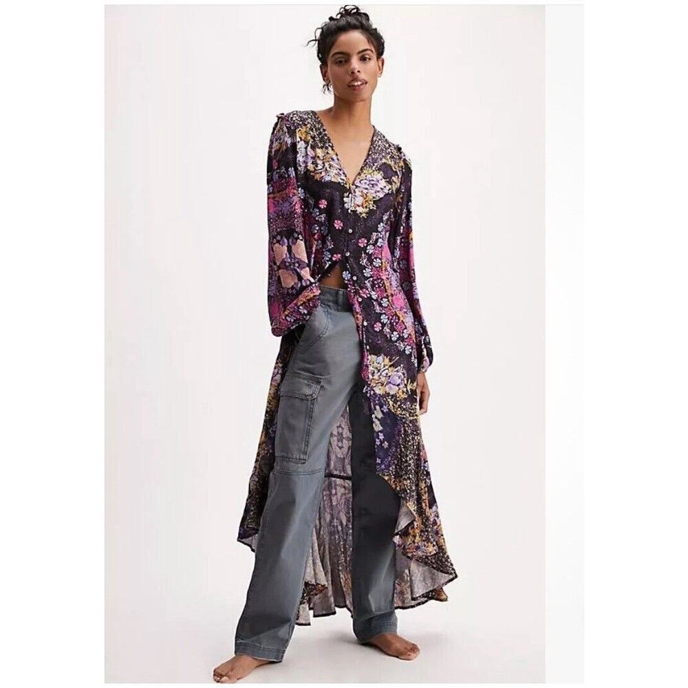 New Free People Marais Printed Midi Dress/Duster w/ Slip  Sz: XS - NWOT Ret$168 - Picture 2 of 8